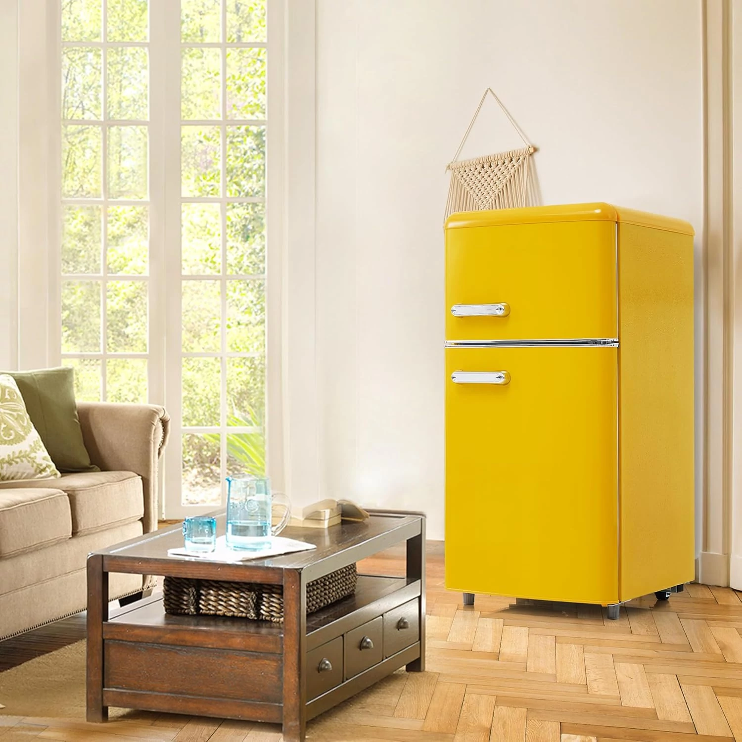 Retro kombinált mini hűtő 72L (sárga)